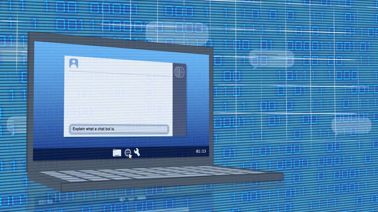 animación de todo el texto y el icono, procesamiento de datos a través de codificación binaria