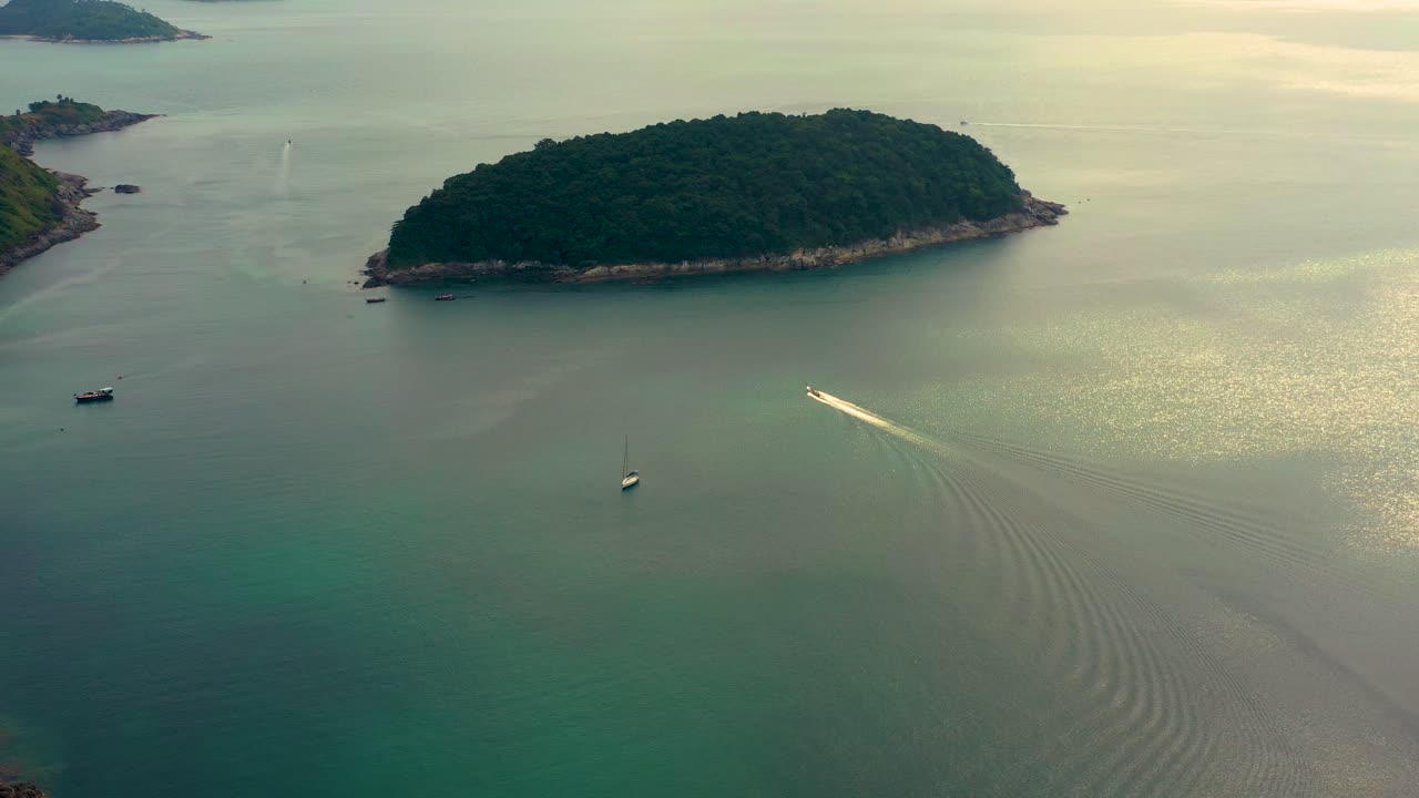 Aerial View of Tropical Island with Boats