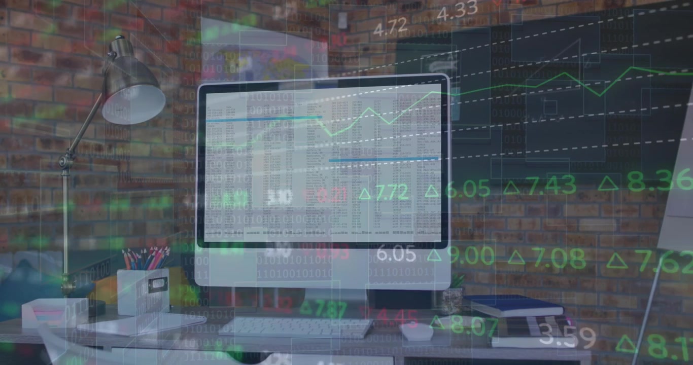 Computer Monitor Displaying Financial Stock Market Data in Office