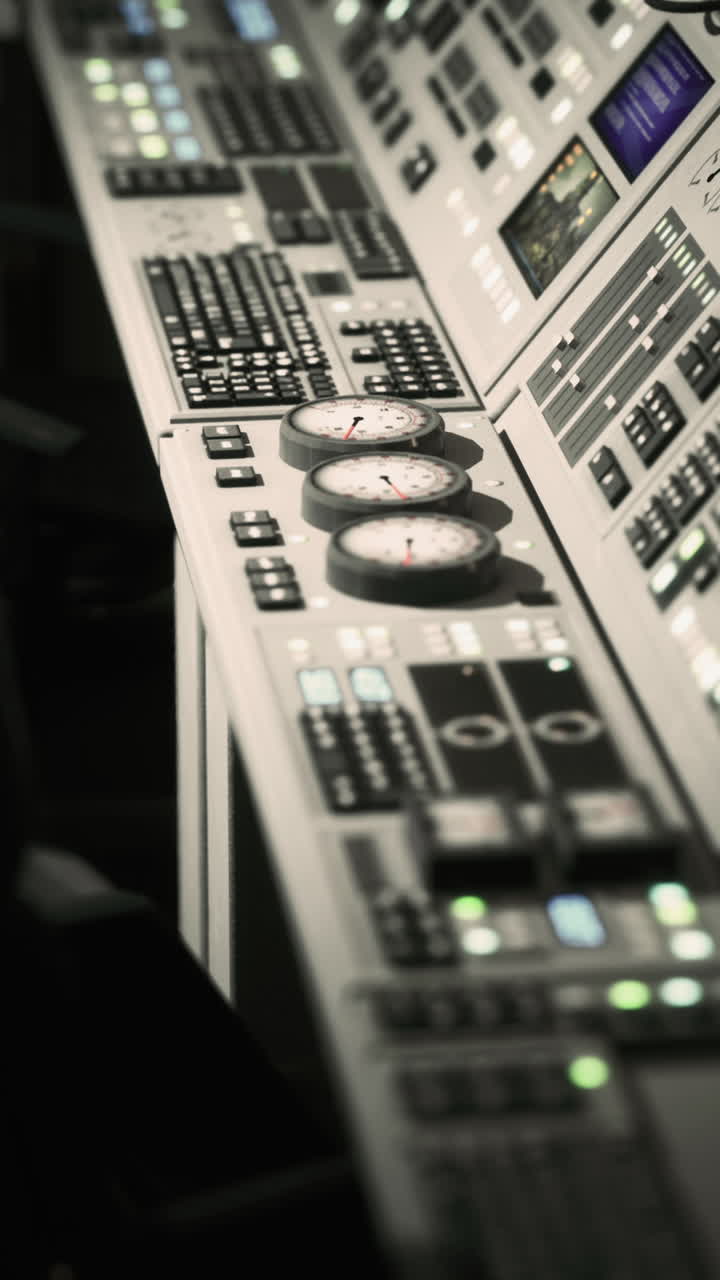 primer plano de un panel de control con medidores y botones