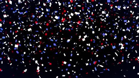 animation of blue red and white confetti moving over black background