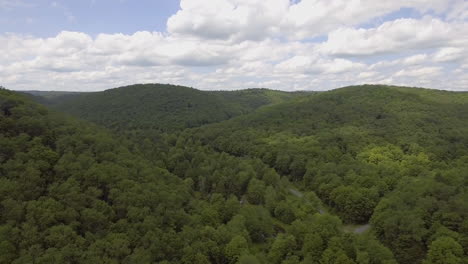 Slow-rotating-drone-shot-of-Lyman-Run-State-Park-in-Pennsylvania