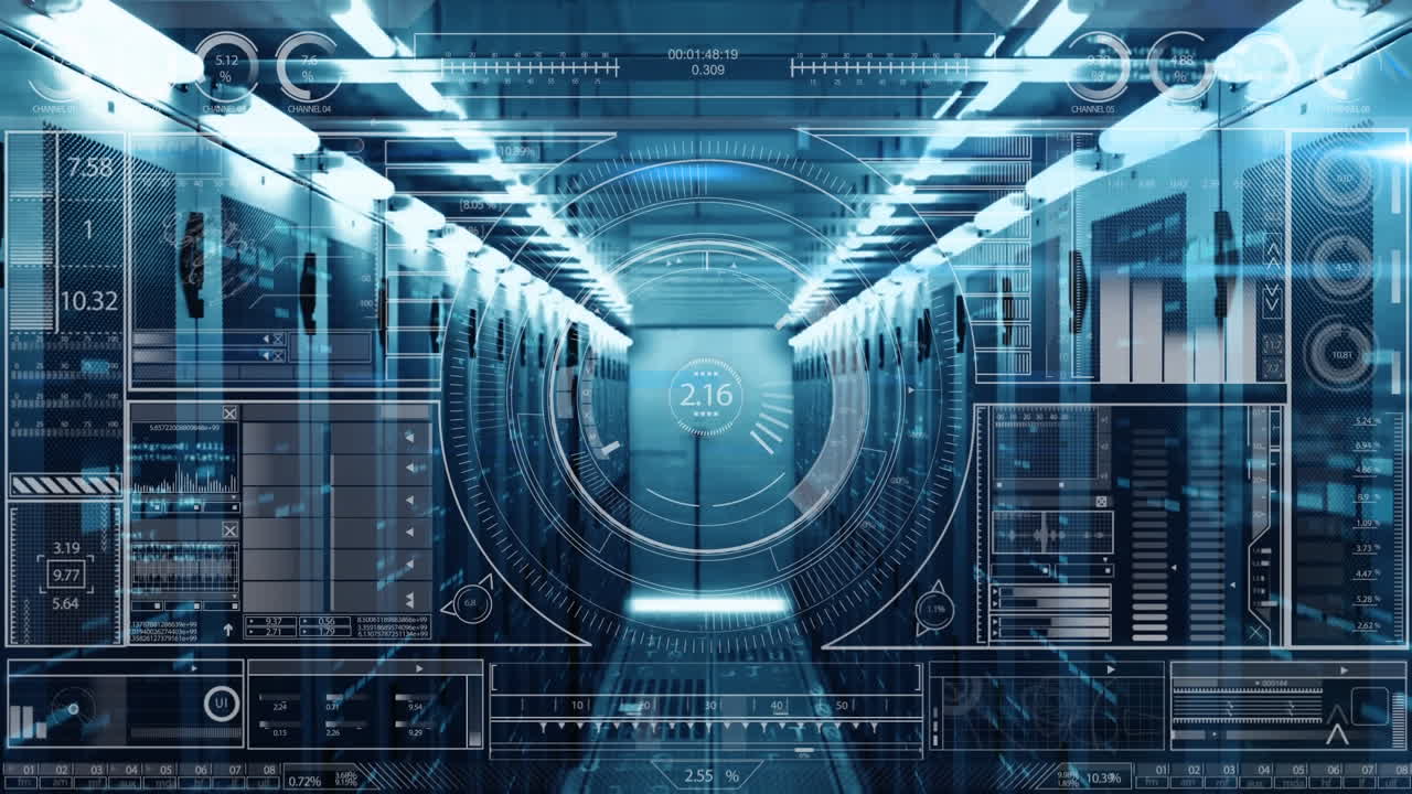 Animation of data processing and digital information flowing through