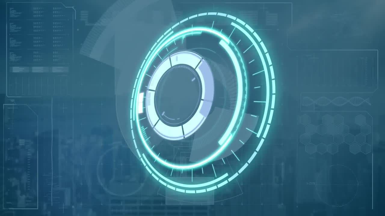 animación del escaneo de alcance, procesamiento de datos y estadísticas sobre el paisaje urbano