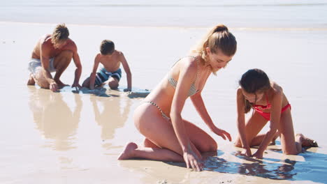 familia en vacaciones de verano jugando juntos en la playa