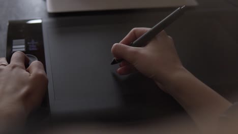 slow motion: young talented graphic designer using digital pen to draw