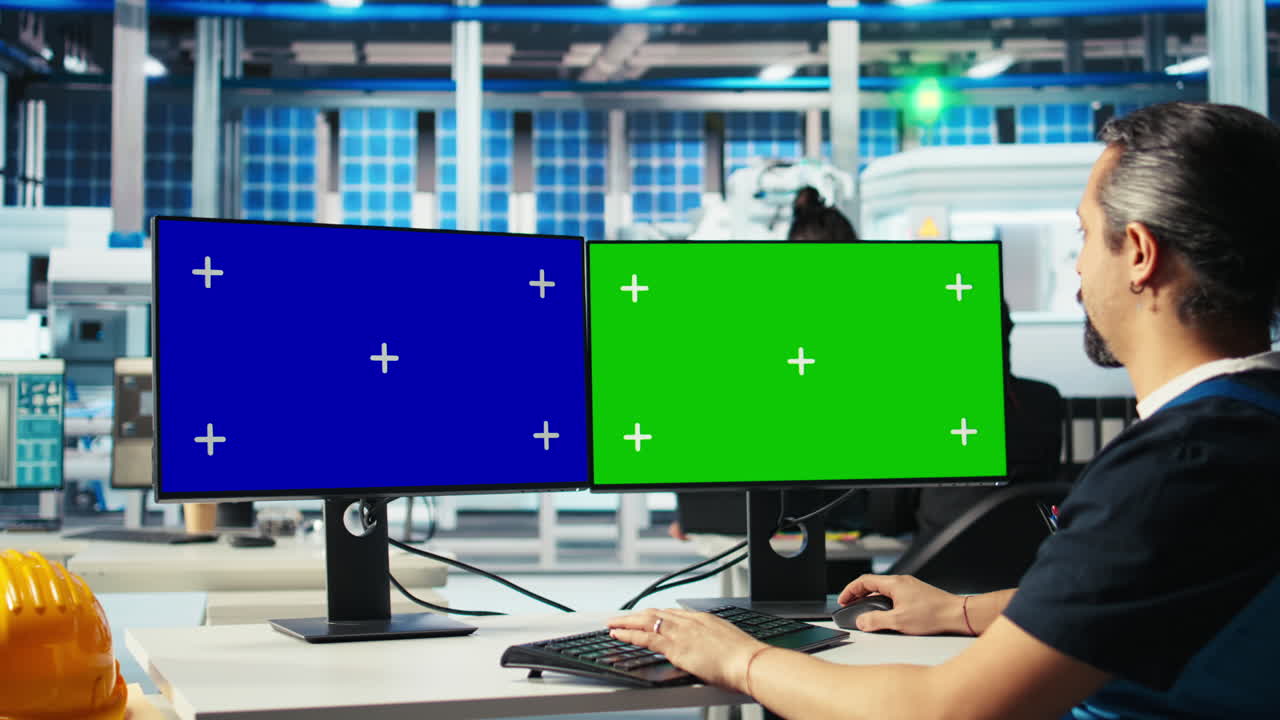 새로운 광전자 재료를 연구하는 전문가 모형 pc, 클로즈업
