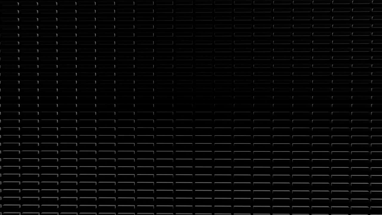 4k abstract looped dark background with black blocks like plates, keys or sticks in a rows on plane like light bulbs, running multicolor neon lights. Vj loop for beat music, festive show