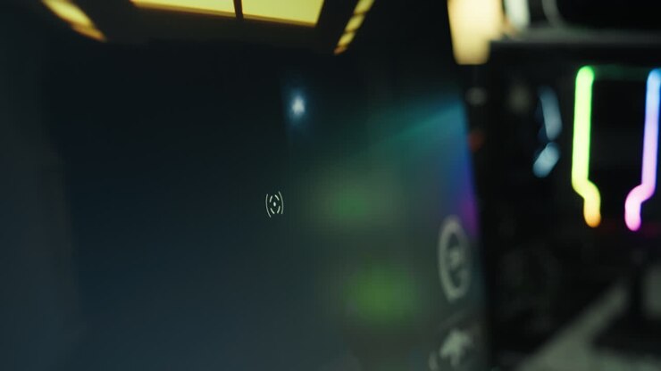 Extreme close up of POV shooting videogame on PC
