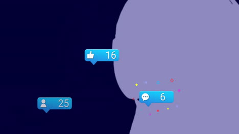notificaciones de las redes sociales animación sobre la silueta de la persona