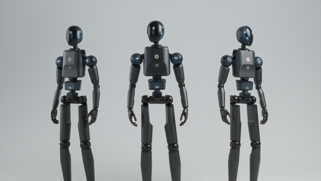 visualization of Group of Advanced Hightech Humanoid Robots Standing in Digital Scifi Environment Futuristic Visualization of Group of Advanced Hightech Humanoid Robots Standing in Digital Scifi Environment Artificial Intelligence Robotics and Automation Concept Visual Effects Animation