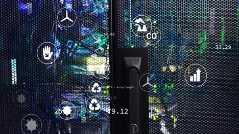 Animation of ecology icons over server room