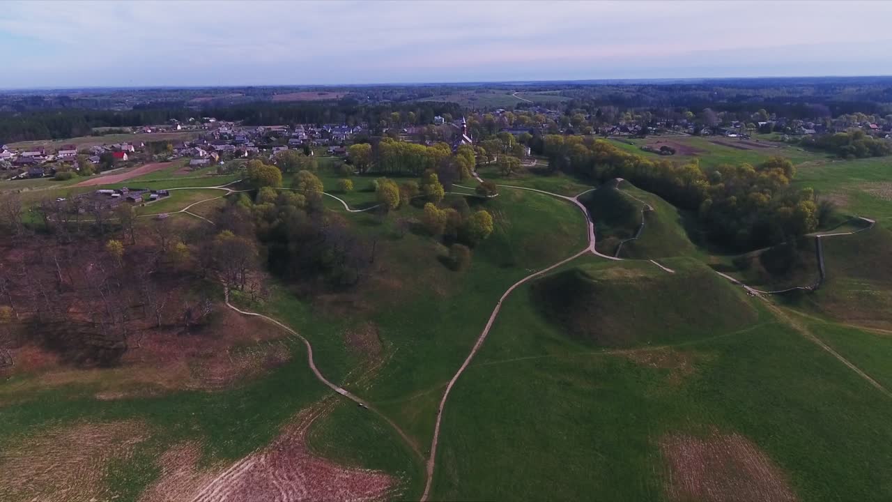 Kernave The First Capital Of Lithuania. 4K Aerial