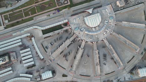 Top-view-of-aerial-shot-of-bus-station-in-chennai-city