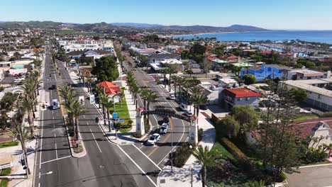 Aerial-View-Of-Dana-Point-Lantern-District-Sign,-Historical-Landmark-In-Dana-Point,-California,-USA