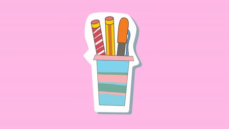 animación de bolígrafos en una olla sobre un fondo rosa