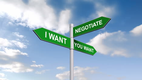 Negotiate-signpost-against-blue-sky-