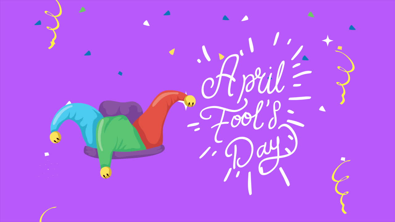 feliz tarjeta del día de los tontos con sombrero de bromista y letras