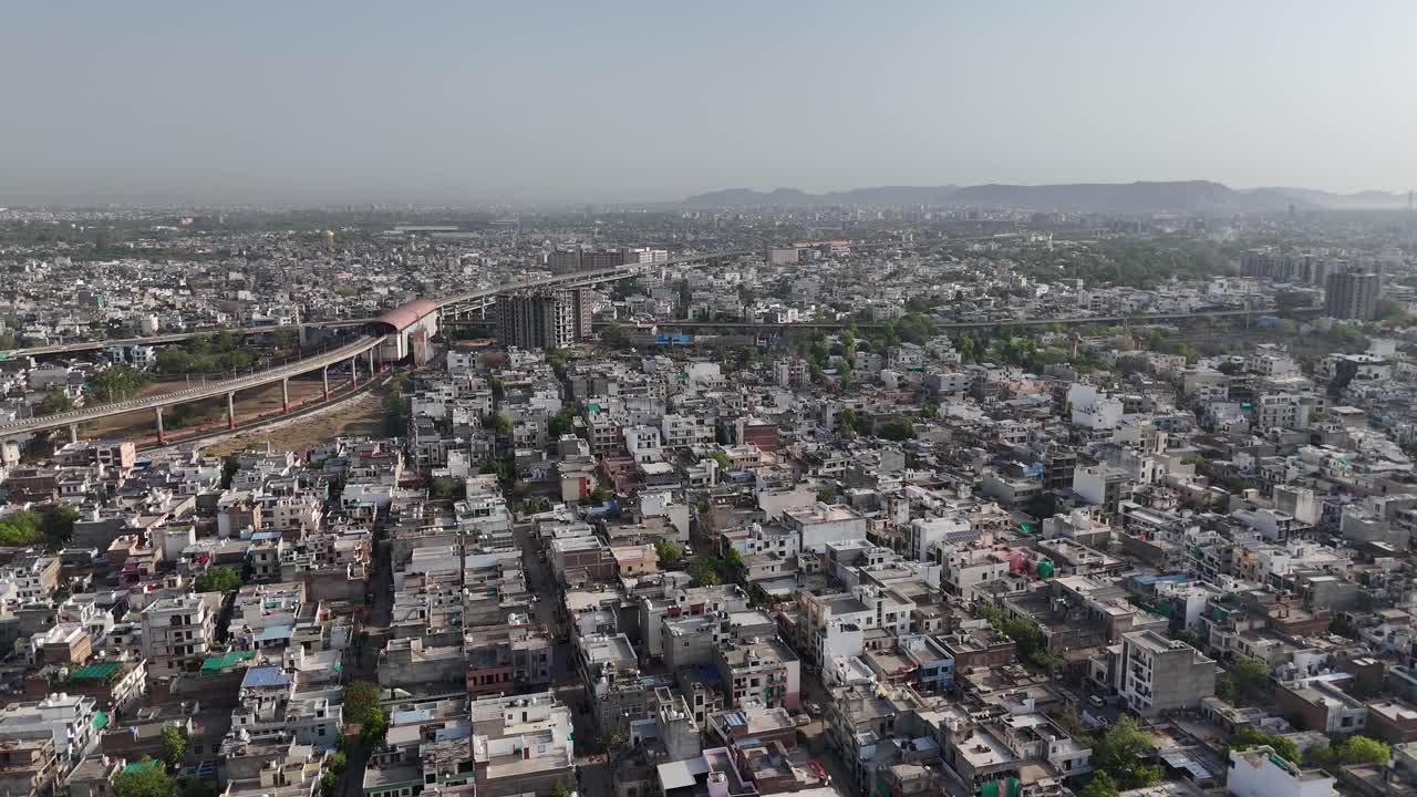 Stunning drone shot of Jaipur combining urban geometry with natural beauty