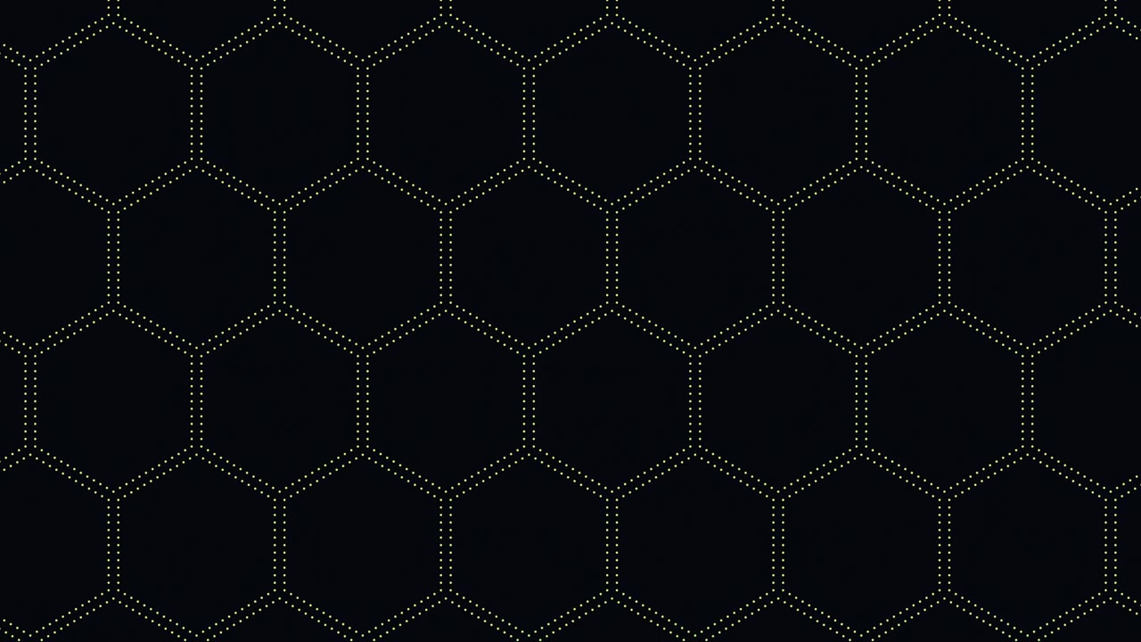 Fundo abstrato de grade hexagonal com linhas pontilhadas brilhantes, filmagem em loop contínuo