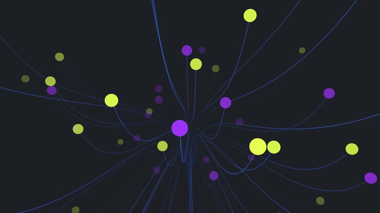 Visualisering af et netværk af forbundne prikker, der kortlægger relationer inden for et komplekst system.