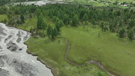 aerial view of indus river at basho valley floor in skardu