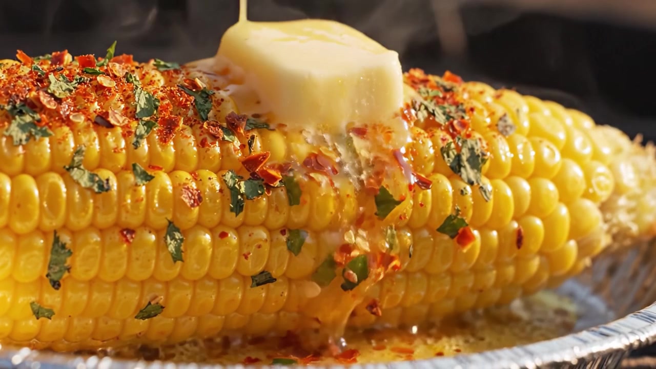 Maïs grillé délicieux avec du beurre fondu, des épices et des herbes fraîches : un délice culinaire parfait pour les barbecues d'été et les réunions de famille.