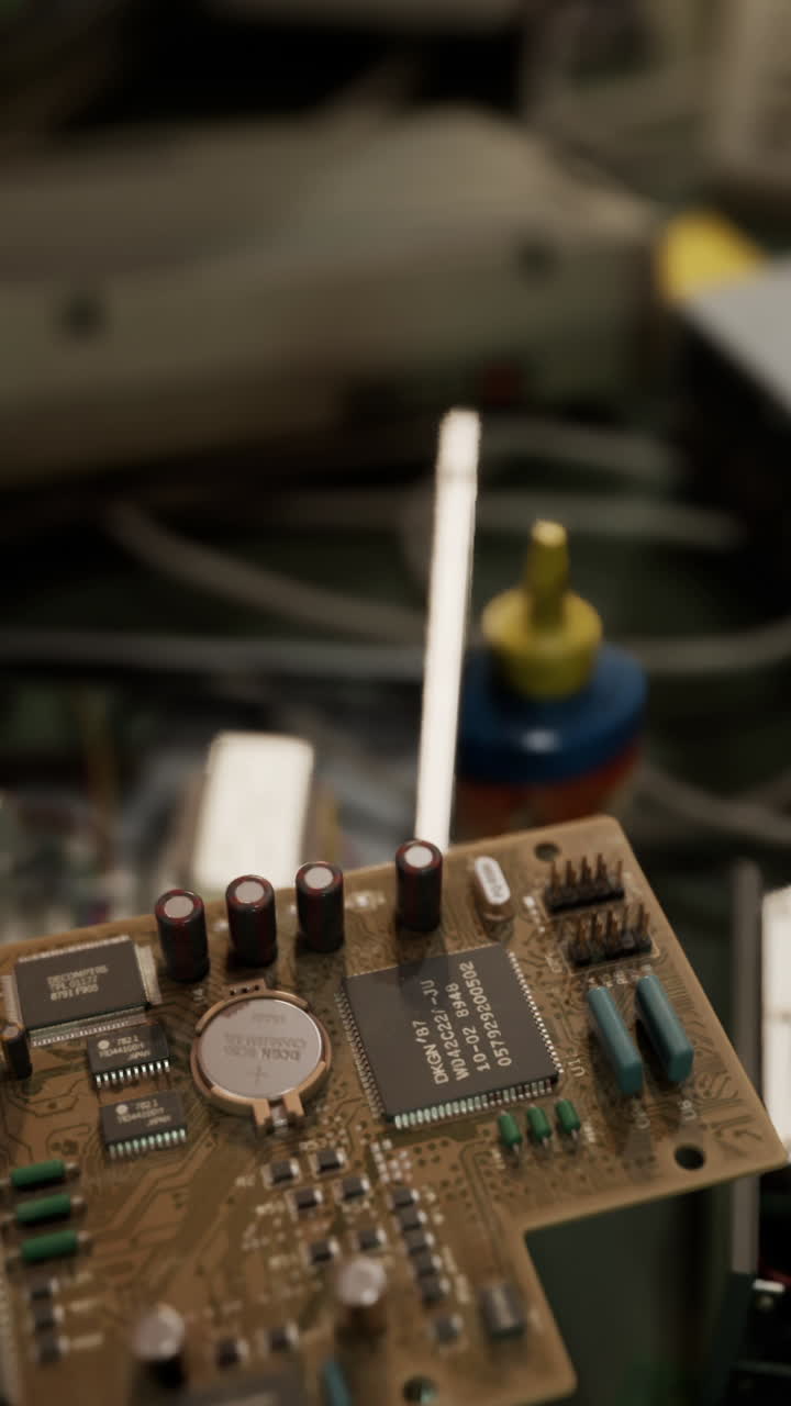 primer plano de una placa de circuitos con varios componentes