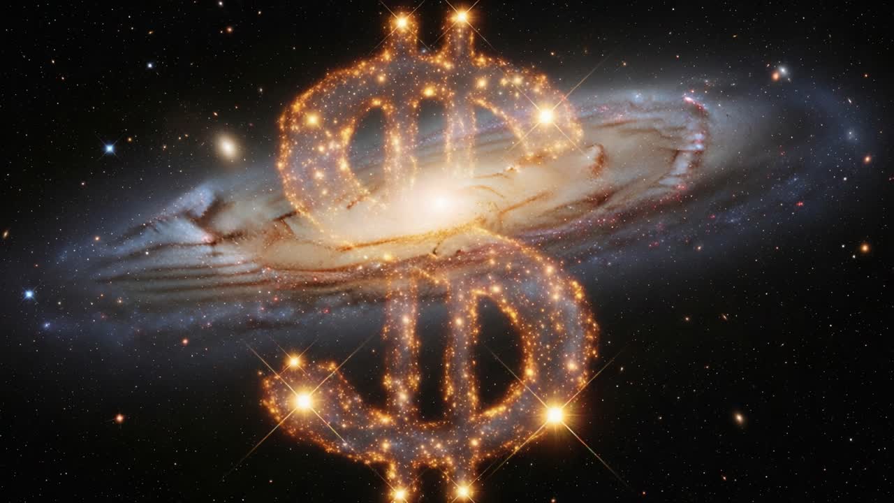 Cosmic Financial Symbol: An Astronomical Representation of Wealth and Prosperity in the Vast Universe, Merging Finance with Celestial Imagery