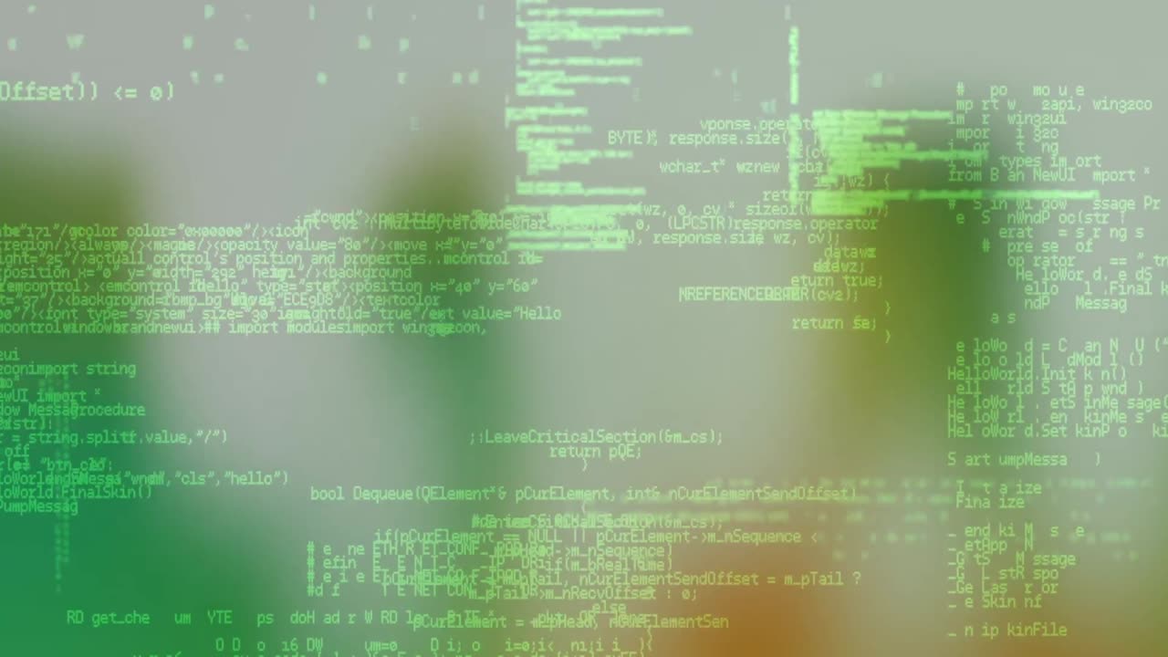 Animation of digital screen with data processing in green