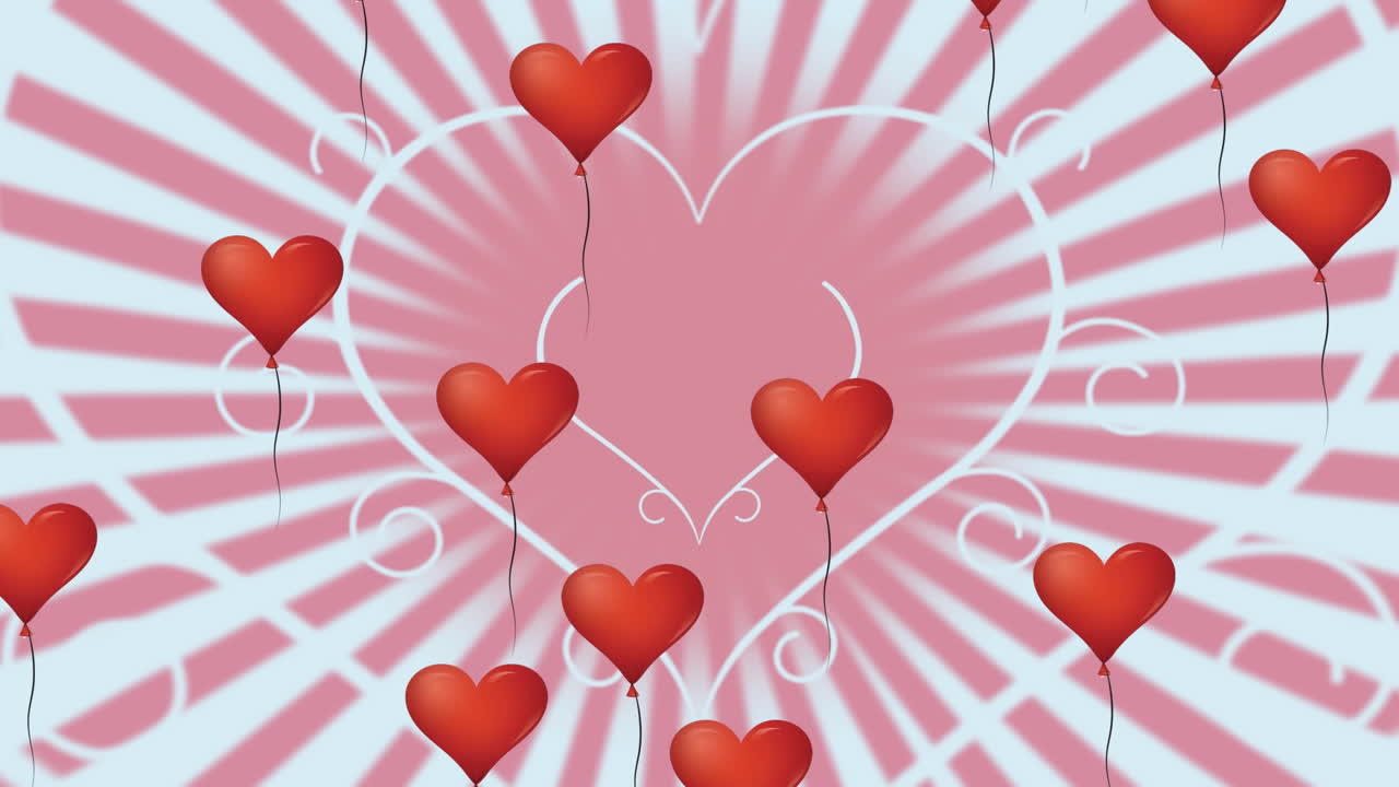 ⁇ 색 배경 에 있는 심장 디자인 에 반해 떠 있는 여러 개의 심장 모양 의 풍선