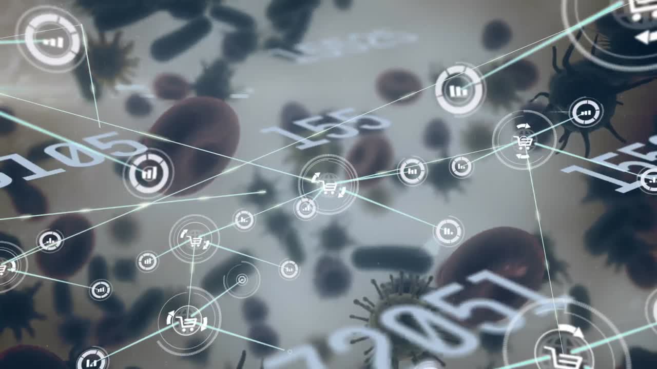 디지털 아이콘으로 번호를 바꾸는 애니메이션과 연결 네트워크