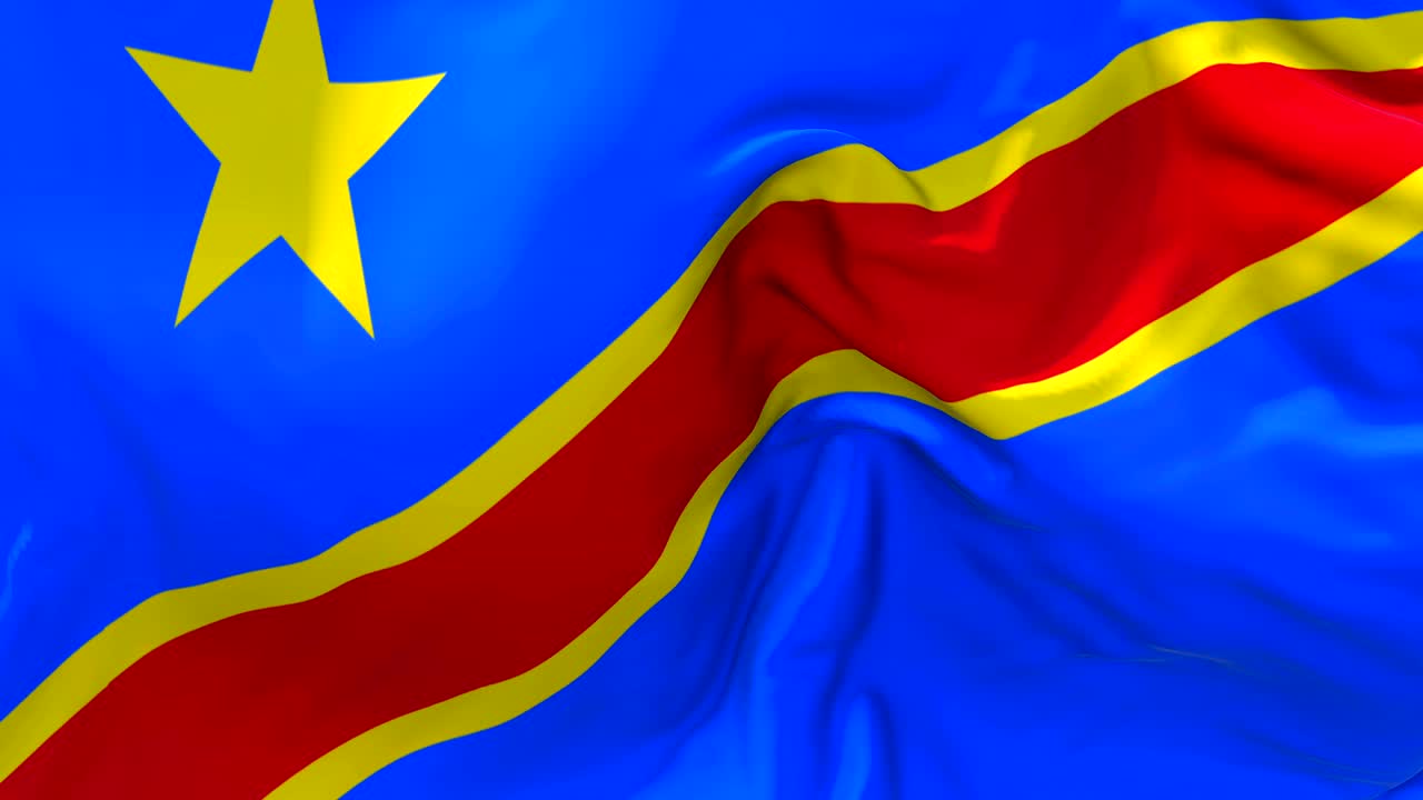 república democrática del congo de la bandera ondeando en el viento animación en cámara lenta. 4k textura de tela realista bandera soplando suavemente en un día de viento fondo de bucle continuo sin costuras.