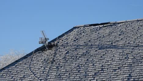 close-up of a frozen slate roof