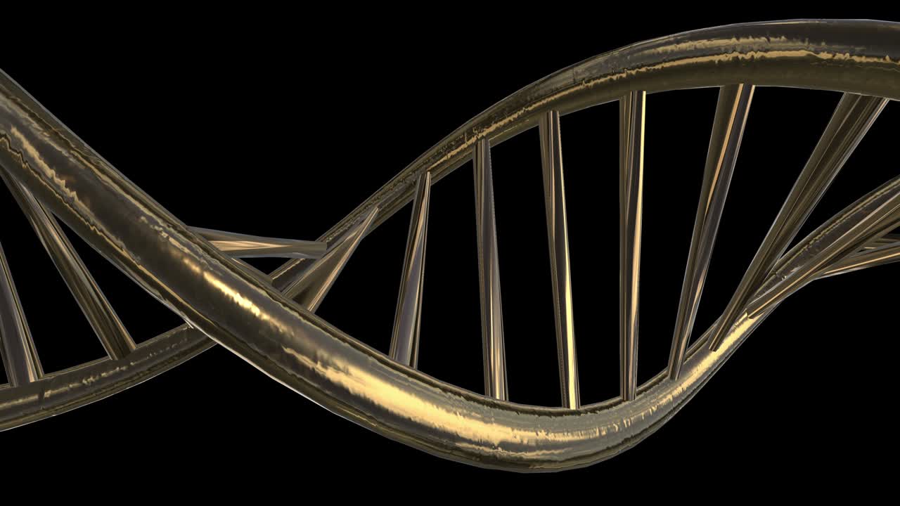 Golden spiral of DNA. Segment rotation. Metallization of the material. Alpha channel.