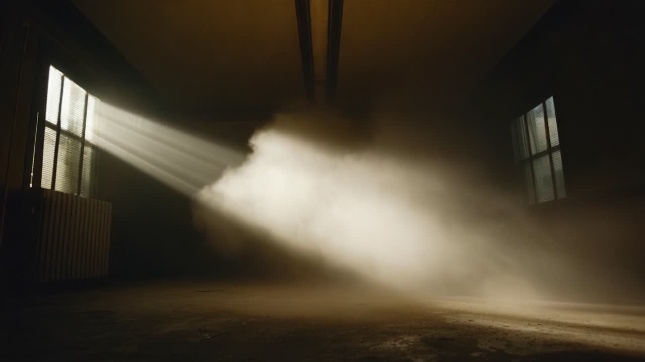 A Captivating Atmosphere of Light and Fog: Discover the Enigmatic Beauty of Sunlight Streaming Through Windows, Creating a Mysterious and Ethereal Ambiance in an Abandoned Room