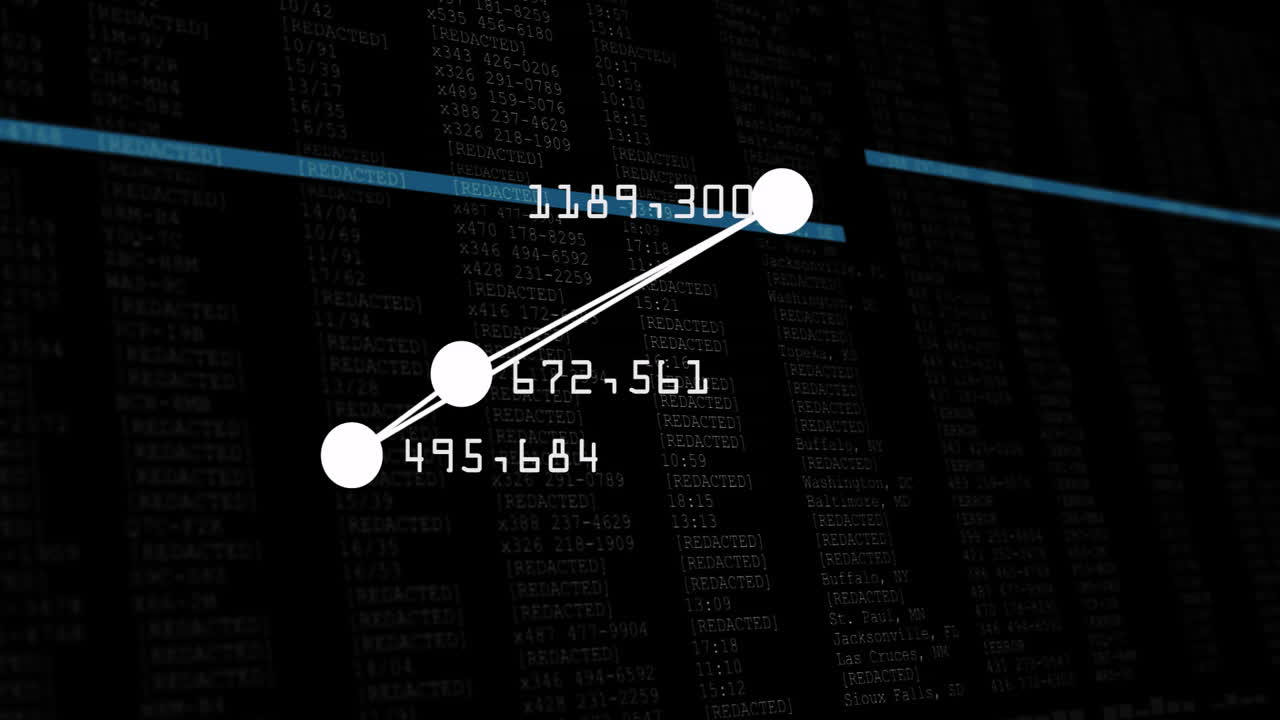 Data points and lines over digital code background creating animation effect