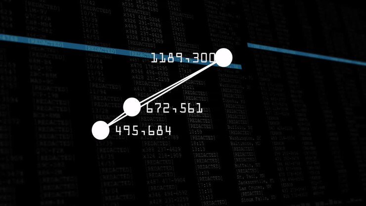 Data points and lines over digital code background creating animation effect