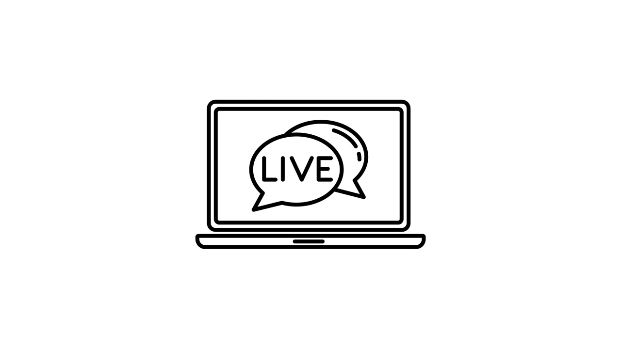 Animeret stregikon af bærbar computer med live chat-bobler.