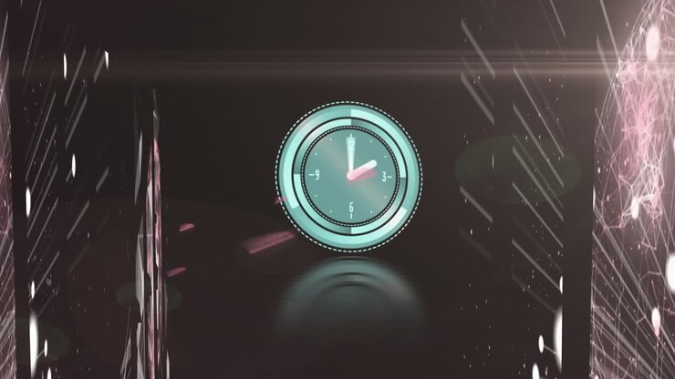 Animazione di un orologio che si muove su una rete di connessioni