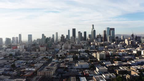 Super-wide-reverse-aerial-shot-of-Downtown-Los-Angeles-skyline-in-2020