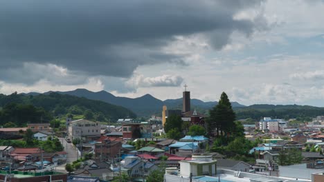 Aerial-View-Of-Rural-Village-On-A-Cloudy-Day-In-Geumsan-gun,-South-Korea---timelapse