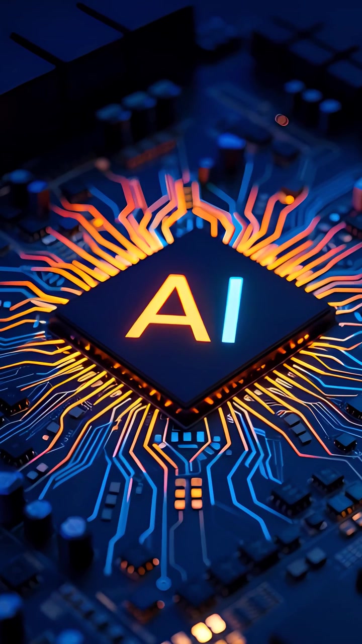 Sfondo Tecnologico Futuristico con Scheda Madre e Chip AI 4K