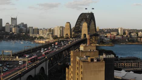 aerial shot of harbor bridge sydney with cityscape in background