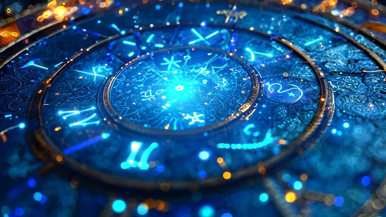 A blue and gold clock with the numbers 1 to 12 and the letters K, L, M, N, O, P, Q, R, S, T, U, V, W, X, Y, and Z