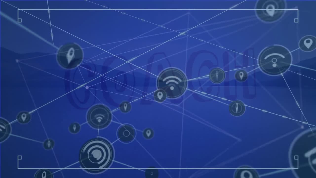 Animation of coach text and network of connections over landscape