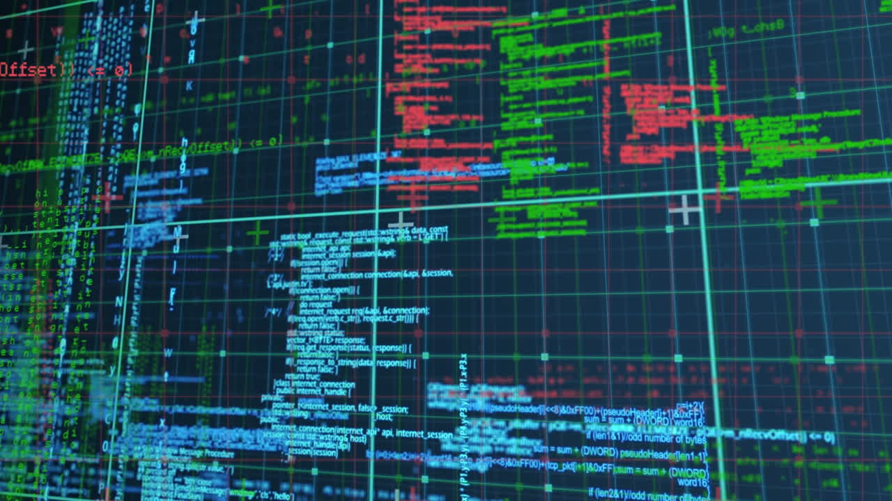 Animation of science data processing on dark background