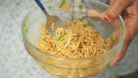 noodles in a glass bowl