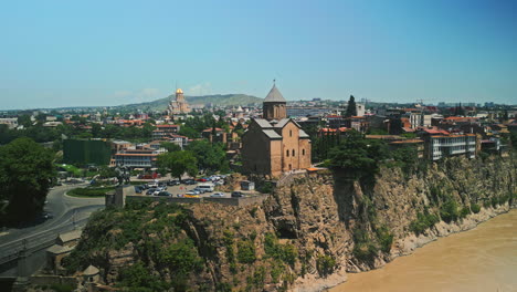 panoramic view of metekhi church and tbilisi cityscape in georgia