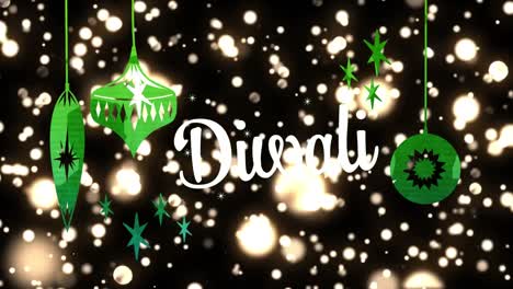 Animation-of-diwali-text-and-light-spots-at-christmas-on-black-background